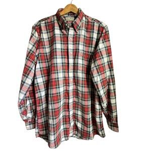 L.L. Bean Men’s Tall Flannel Shirt Red Plaid Button Down Large USA